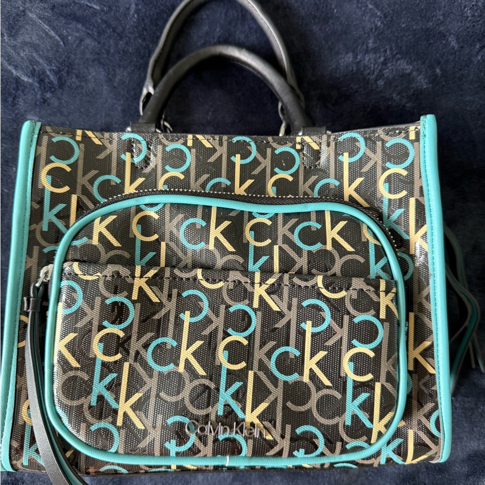 Calvin Klein Blue and Black Tote Bag with Monogram Design